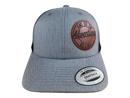 Adventure Begins Hiking Hat | Engraved Leatherette | Men's Outdoor Snapback