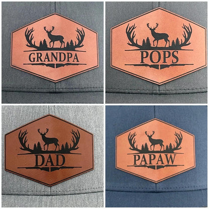 Personalized Grandpa Dad Pops Papaw Hunting Snapback Hat With Leather Patch