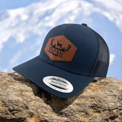 Personalized Grandpa Dad Pops Papaw Hunting Snapback Hat With Leather Patch