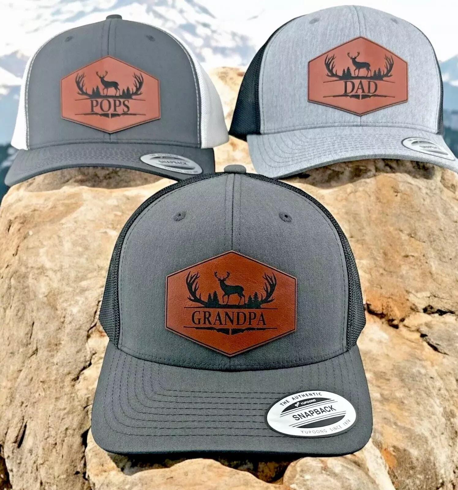 Personalized Grandpa Dad Pops Papaw Hunting Snapback Hat With Leather Patch