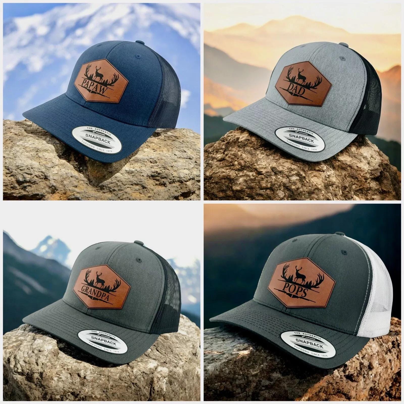 Personalized Grandpa Dad Pops Papaw Hunting Snapback Hat With Leather Patch