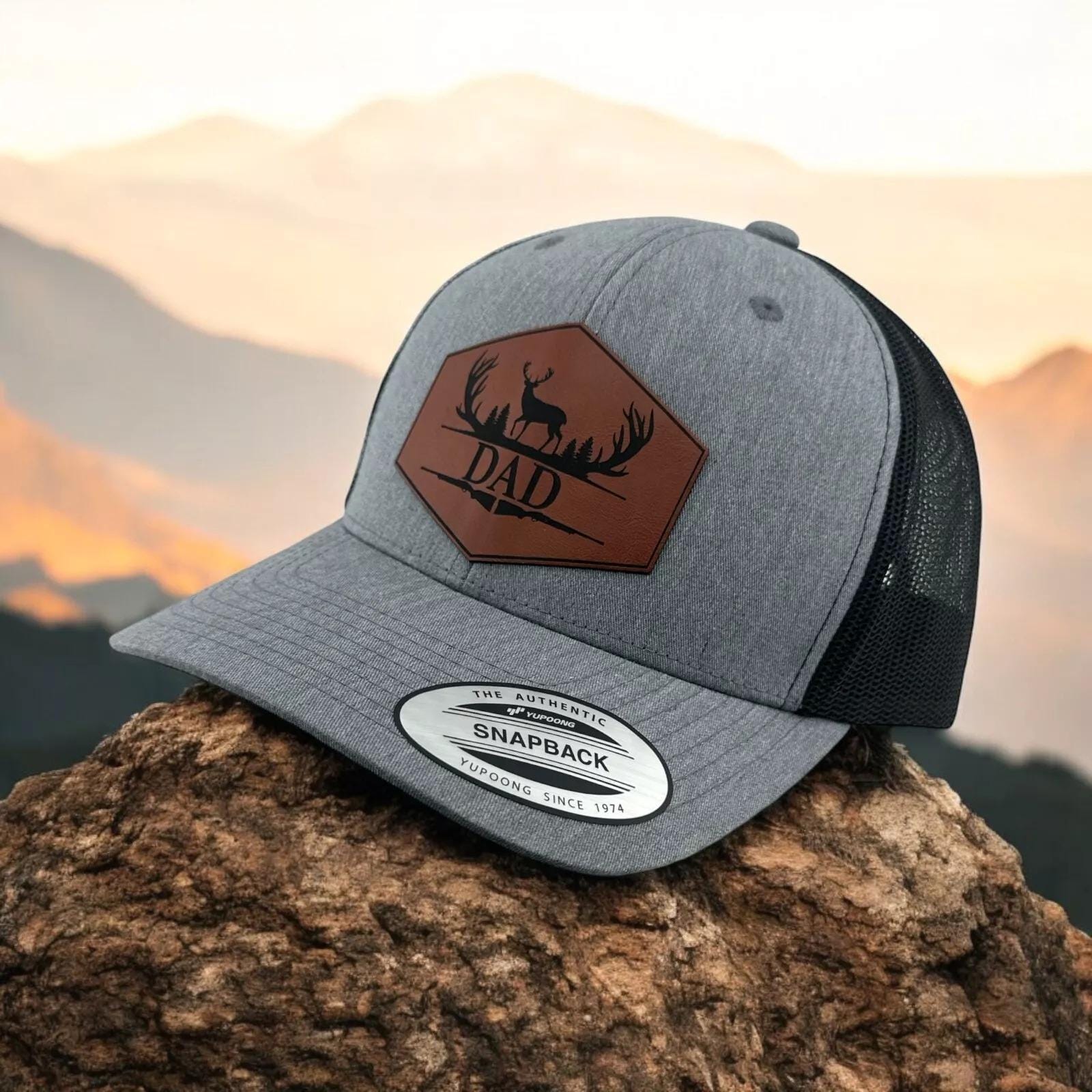 Personalized Grandpa Dad Pops Papaw Hunting Snapback Hat With Leather Patch