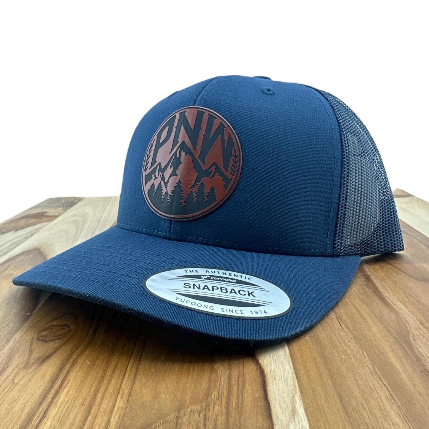 Pacific Northwest Mountain Engraved Leatherette Hat - PNW Mountain Outdoor Snapback