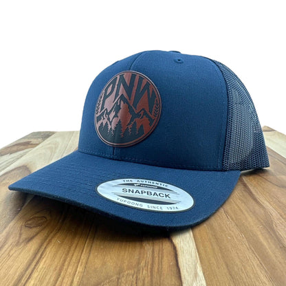 Pacific Northwest Mountain Engraved Leatherette Hat - PNW Mountain Outdoor Snapback