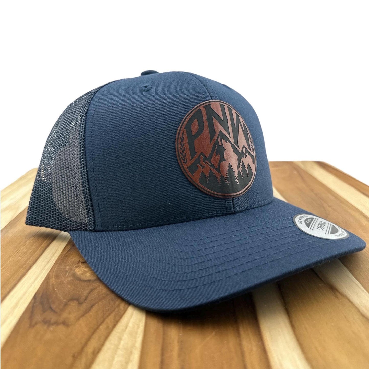 Pacific Northwest Mountain Engraved Leatherette Hat - PNW Mountain Outdoor Snapback